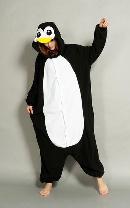 KIMU Onesie Pinguin Zwart Wit Pak Kind Kostuum - Pinguinpak Jumpsuit Pyjama Kerst Cadeau