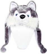 Chapeau de loup Husky à rabats oreilles gris - chapeau à rabat pour chien Lapin en peluche