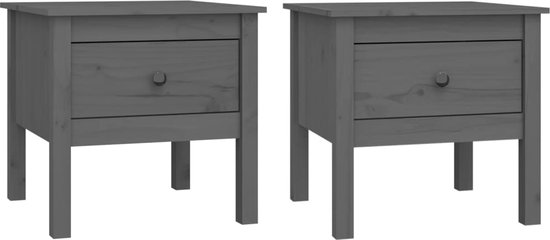 vidaXL - Bijzettafels - 2 - st - 50x50x49 - cm - massief - grenenhout - grijs