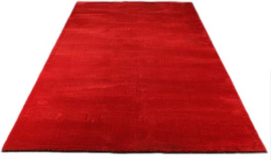 Karpet24 Loft modern pluizig laagpolig tapijt, antislip onderkant, wasbaar tot 30 graden, heerlijk zacht, bontlook, rood-80 x 150 cm