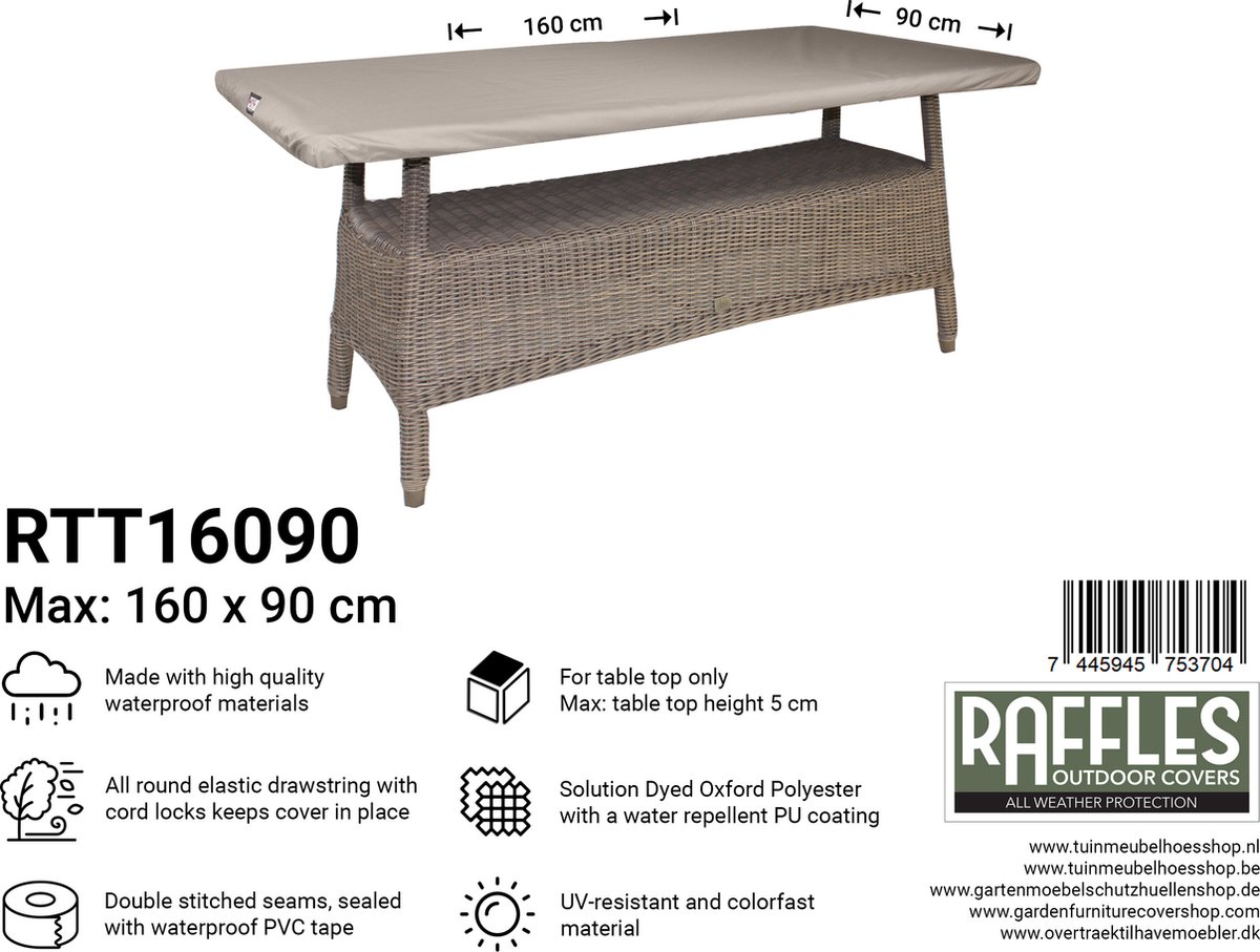 Raffles Covers Beschermhoes tuintafel - 160 x 90 H: 5 cm - RTT16090 -  Waterdicht |... | bol.com