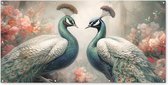Schuttingposter Pauwen - Pauwenveren - Vogels - Bloemen - Natuur - 200x100 cm - Tuindoek