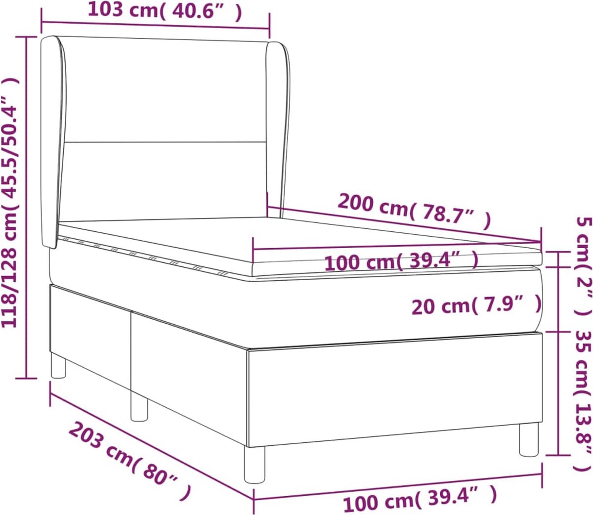 vidaXL - Boxspring - met - matras - kunstleer - zwart - 100x200 - cm