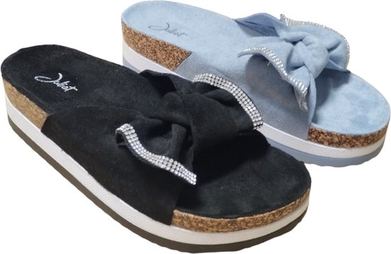 Slipper - Nina - Black - Zwart - Strik - Diamantjes - Dames - Maat 41