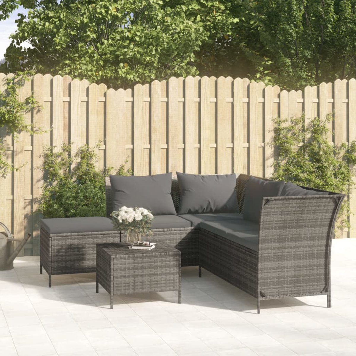 The Living Store Trendy Loungeset - Tuinmeubelset - 110x58x72 cm - Grijs, Poly Rattan met Waterdichte Opbergruimte