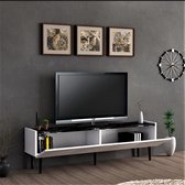 TV meubel Elwood - TV meubel - 45x154x37 cm - kleur wit en marmer zwart - spaanplaat - kunststof - decoratief design
