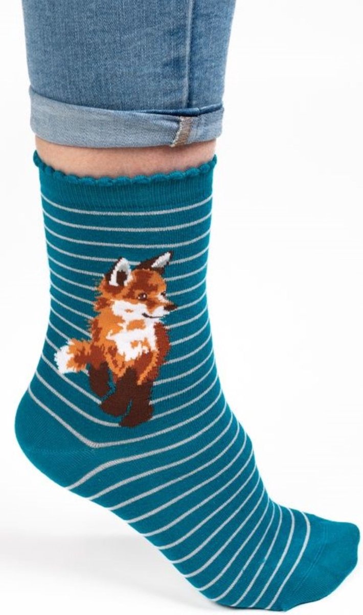 Wrendale Sokken - Vos (blauw) - 'Born to be Wild' Fox Socks