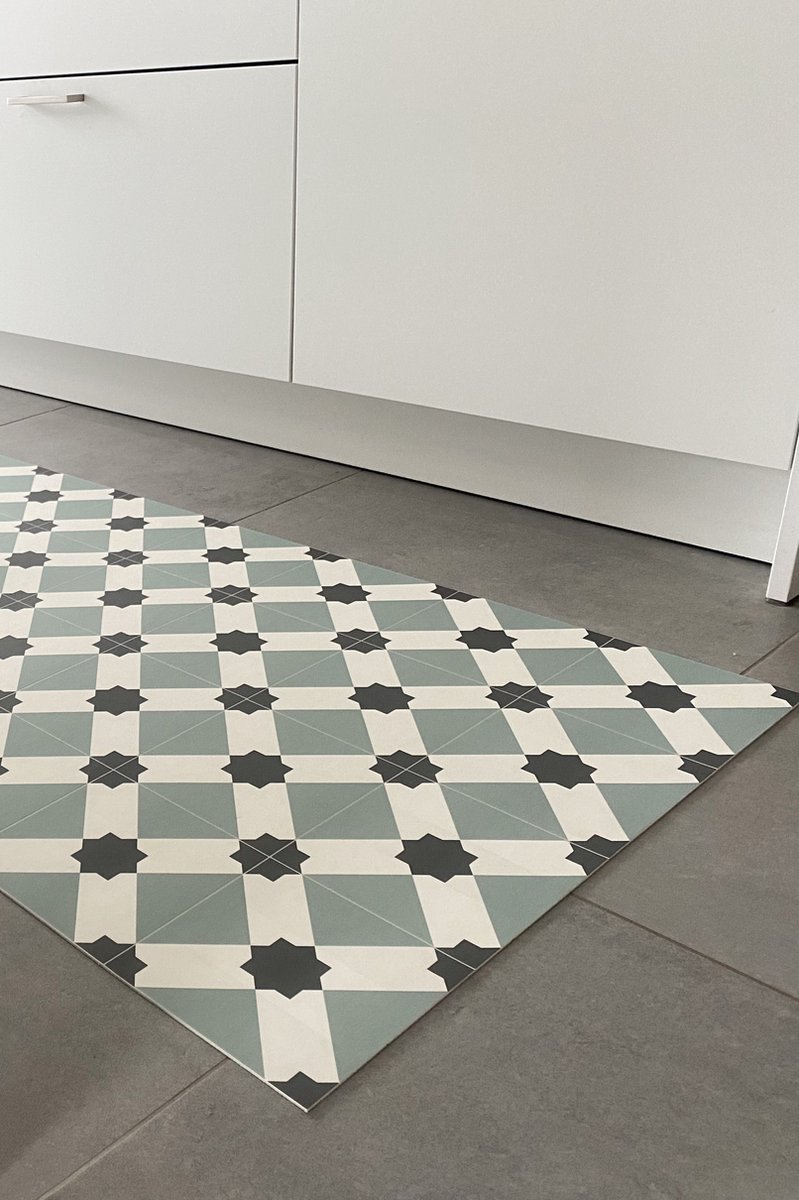 JYG Vloerkleed POSTEL - Keukenloper - Keukenmat - Vinyl - Vintage - 50x150cm - Groen