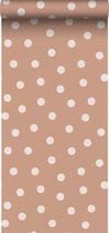 ESTAhome papier peint à pois terre cuite et blanc crème - 139355 - 0,53 x 10,05 m