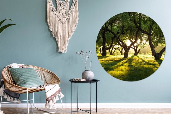 WallCircle - Stickers muraux - Cercle de papier peint - Arbres - Nature - Soleil - 120x120 cm - Cercle mural - Autocollant - Papier peint autocollant rond XXL