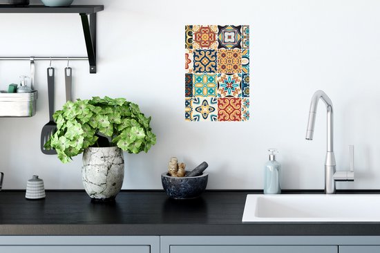 Stickers muraux - Film autocollant - Fleurs - Vintage - Motif - Blauw - Oranje - 20x30 cm - Film adhésif - Stickers muraux Chambre d'enfant - Papier peint autocollant - Papier peint autocollant - Film autocollant