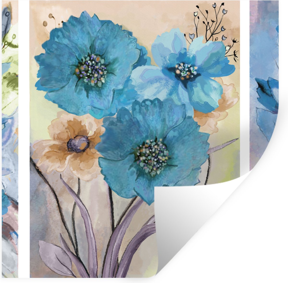 Muurstickers - Sticker Folie - Schilderij - Olieverf - Collage - Bloemen - 120x120 cm - Pl