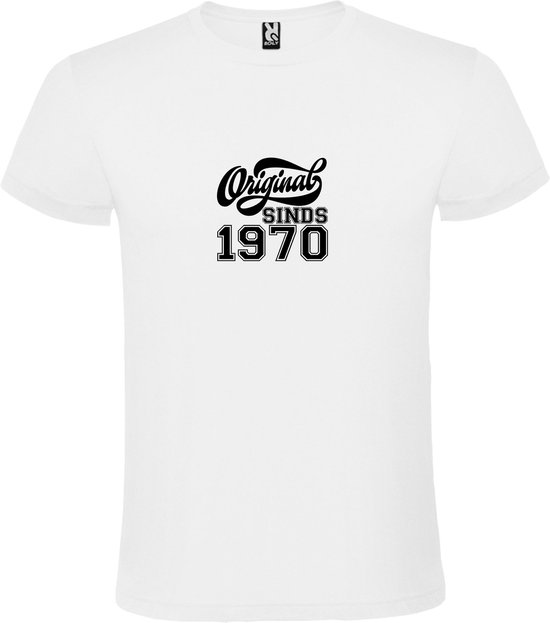 Wit T-Shirt met “Original Sinds 1970 “ Afbeelding Zwart Size XS