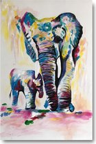 Schilderij olifant kleurrijk 60 x 90 Artello - handgeschilderd schilderij met signatuur - schilderijen woonkamer - wanddecoratie - 700+ collectie Artello schilderijenkunst