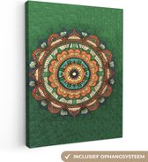 Toile Peinture Mandala - Hippie - Fleurs - Oranje - 120x160 cm - Décoration murale XXL