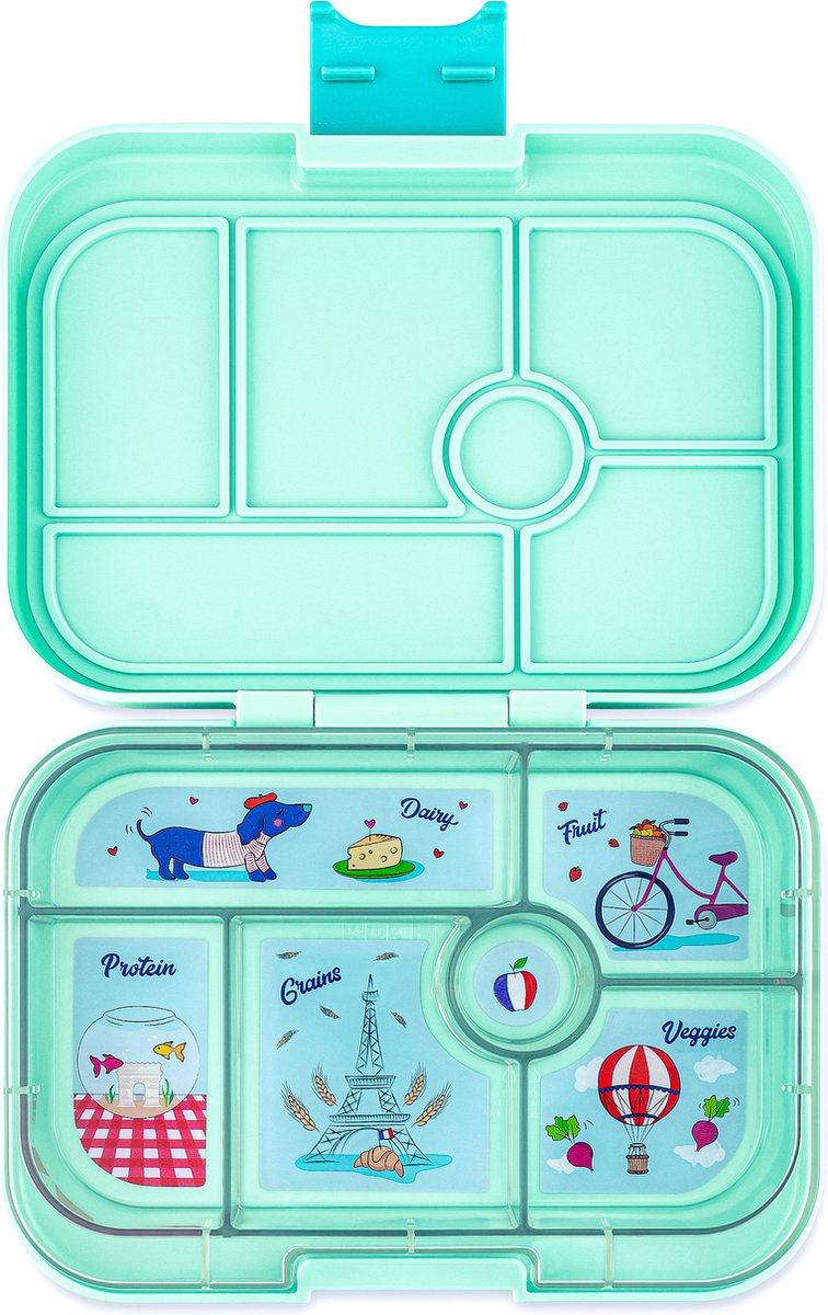 Yumbox Original - lekvrije Bento box lunchbox - 6 vakken - Serene Aqua / Paris tray