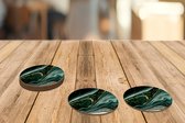 Sous- Sous-verres pour verres - Ronds - Aspect marbré - Goud - Vert - Glitter - Design - Marbre - 10x10 cm - Sous-verres en verre - 6 pièces