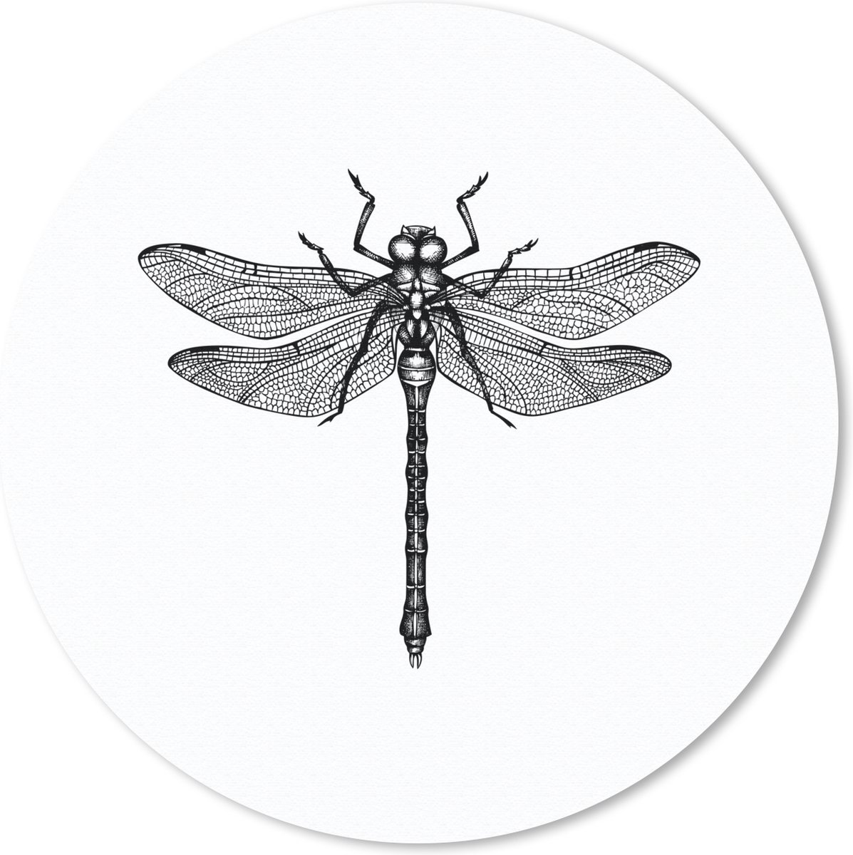Muismat rond 30x30 cm - Mousepad Libelle - Insecten - Retro - Zwart wit - Ronde muismatten