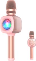 OneOdio - karaoke microfoon draadloos - met disco lichteffecten - met stemeffecten - geweldig geluid (roze)