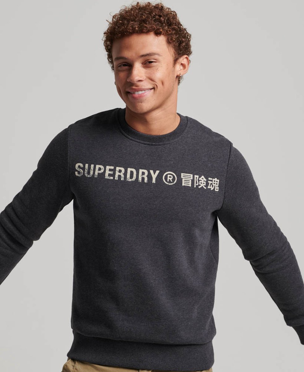 Superdry Workwear Logo Vintage Crew Heren Trui Raven Marl Zwart