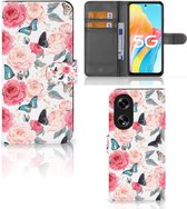 Smartphone Hoesje OPPO Reno8 T 5G Flipcase Cadeautjes voor Moederdag Butterfly Roses