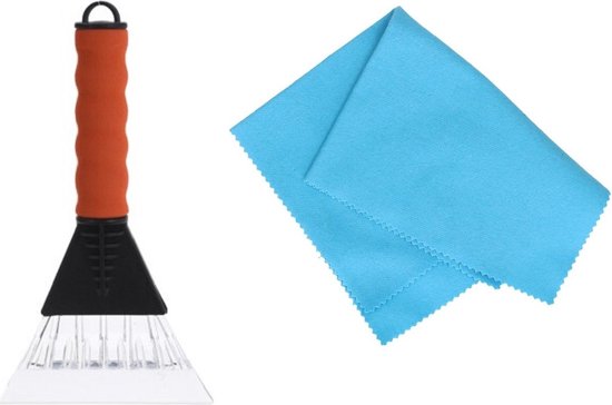 Vitres de voiture Grattoir à glace soft grip rouge 26 cm avec chiffon anti-buée - Pour déglacer à l'extérieur et à l'intérieur