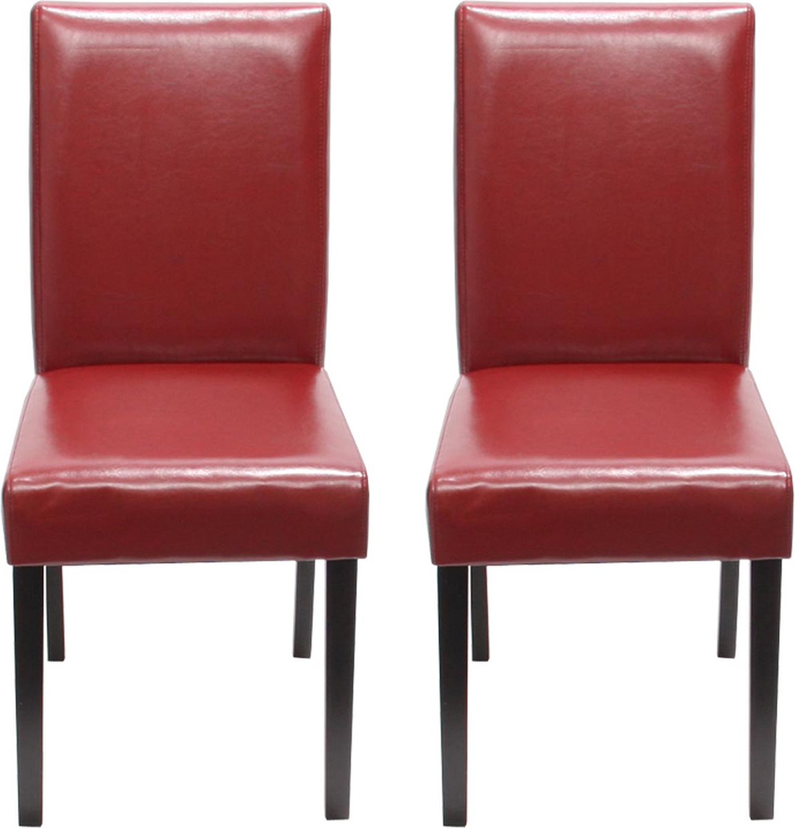 Set van 2 eetkamerstoelen Keukenstoel Littau ~ kunstleer, rood, donkere poten
