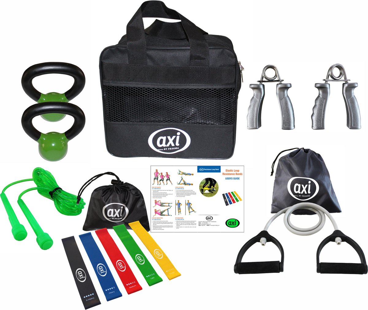 Axi Fitness Bag Tas Met Weerstandsbanden / Weerstandskabel / Handtrainer