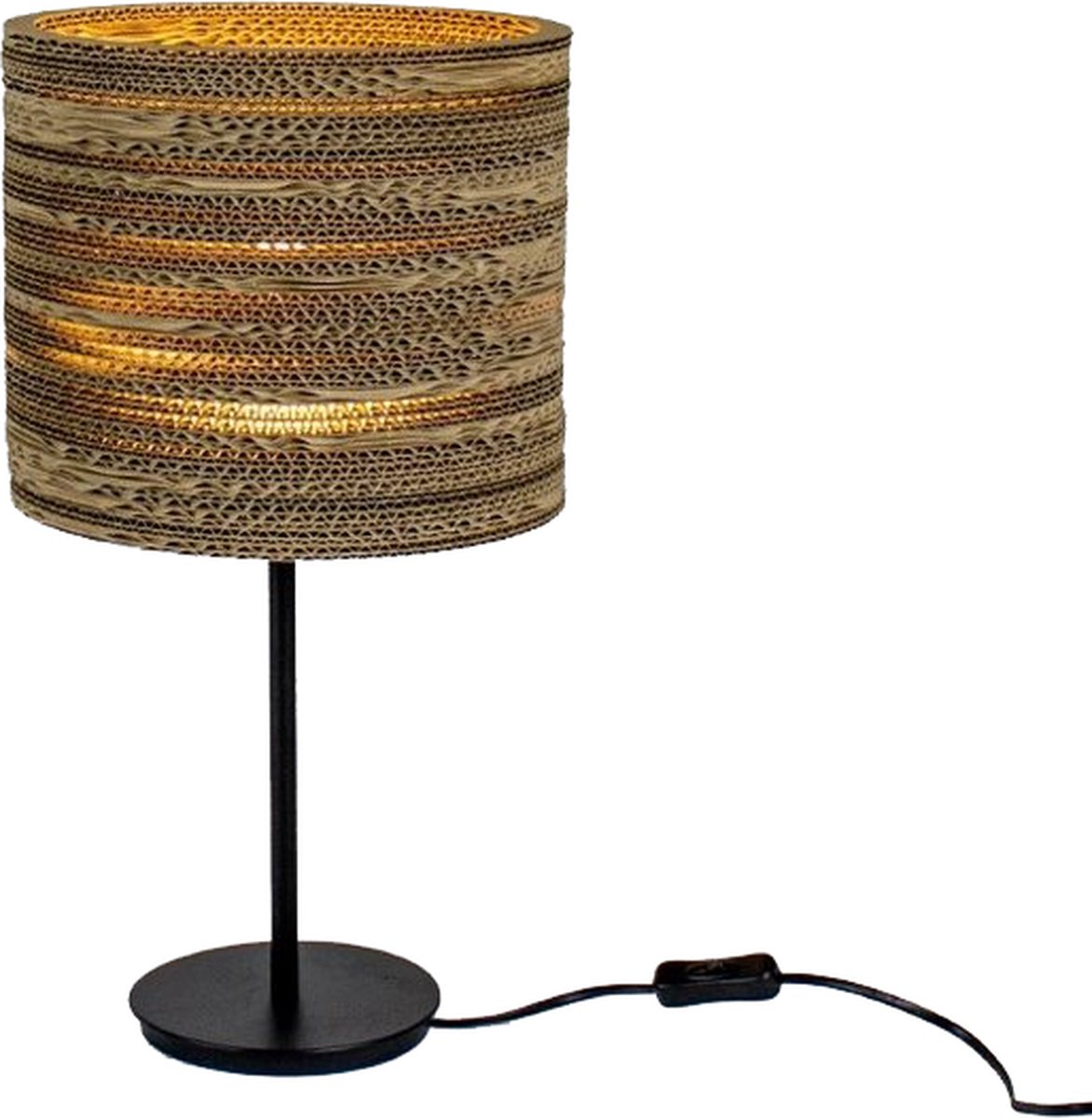 Kartonnen Interlaken Tafellamp - Tafellamp van karton - E14 fitting - 26x26x42 cm - Inclusief lampenvoet goud - KarTent