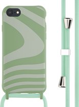 Coque iPhone 7 / 8 / SE (2020) / SE (2022) - Coque design iMoshion en Siliconen avec cordon - Vert / Vert rétro