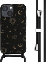 iPhone 13 Mini Hoesje Met Koord - iMoshion Siliconen design hoesje met koord - Zwart / Sky Black