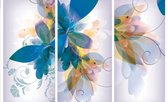 Fotobehang - Vlies Behang - 3-Luik Abstract Turquoise Patroon - Kunst - 254 x 184 cm