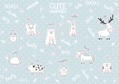 Fotobehang - Vlies Behang - Cute Animals - Schattige Dieretjes - Vrolijke Dieren - Kinderbehang - 460 x 300 cm