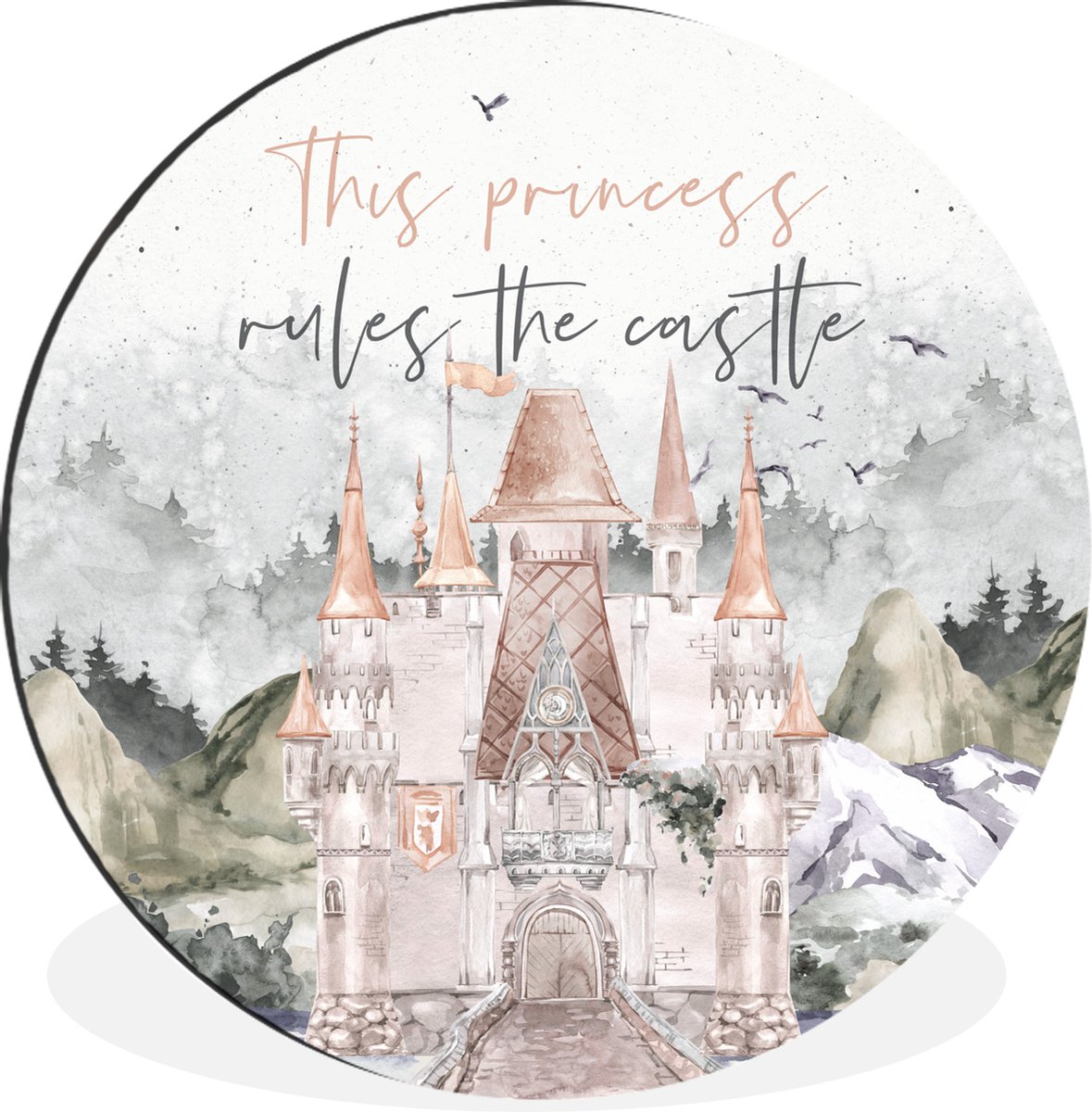 WallCircle - Wandcirkel - Muurcirkel - Quotes - Prinses - Spreuken - This princess rules the castle - Kids - Baby - Meisje - Aluminium - Dibond - 90x90 cm - Binnen en Buiten