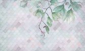 Fotobehang - Vlies Behang - Magnolia op Ruiten Achtergrond - 208 x 146 cm