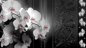 Fotobehang - Vlies Behang - Orchideeën en Luxe Patroon - Zwart-wit - 208 x 146 cm
