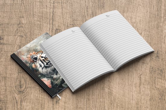 Carnet - Carnet d'écriture - Tigre - Animaux sauvages - Fleurs - Jungle - Carnet - Format A5 - Bloc-notes