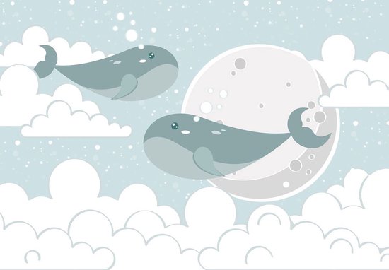 Papier peint photo - Papier Peint Intissé - Baleines dans les Nuages ​​- Papier peint pour enfants - 416 x 290 cm
