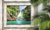Fotobehang - Vlies Behang - 3D Uitzicht op de Zee en de Bergen - 254 x 184 cm