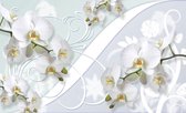 Fotobehang - Vlies Behang - Witte Orchideeën Kunst - 254 x 184 cm