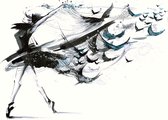 Fotobehang - Vlies Behang - Meisje met Raven - Vogels - Kunst - 368 x 254 cm