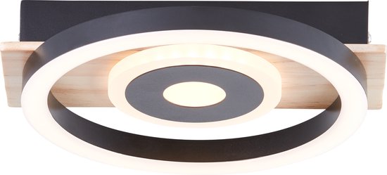 BRE-Light Plafonnier LED Maureen 39x37cm noir/bois métal/bois/plastique LED 22 W intégrée (flux lumineux : 2900lm, couleur de la lumière : 3000K)