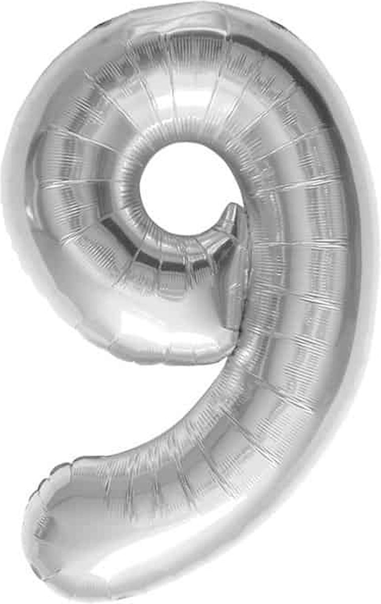 Folie ballon cijfer 9 zilver | 40cm