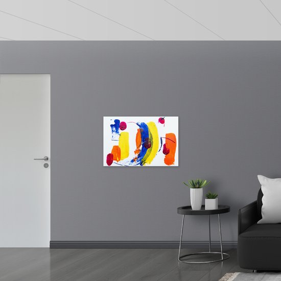 Dibond - Verschillende Kleuren Verfstrepen op Witte Ondergrond - 90x60 cm Foto op Aluminium (Met Ophangsysteem)