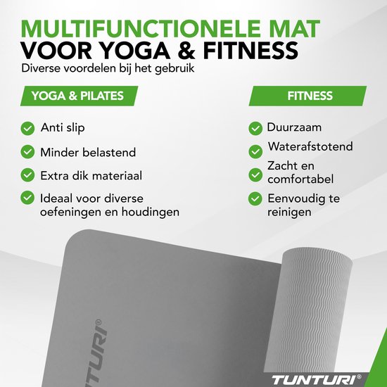 Tunturi Yoga Mat 8mm - Pilates mat - Extra dikke fitness mat - 183x61x0,8 cm - Incl Draagtas - Ecologisch materiaal - Eenvoudig te reinigen - Grijs van Tunturi — afbeelding 4