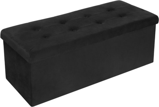 Banc de rangement de Luxe Zico - Avec espace de rangement - Banc Ottoman - Repose-pieds - Hocker de Opbergbox - Boîte de siège avec couvercle - Noir - Velours - 110x37.5x38cm