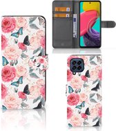 Smartphone Hoesje Geschikt voor Samsung Galaxy M53 Flipcase Cadeautjes Moederdag Butterfly Roses