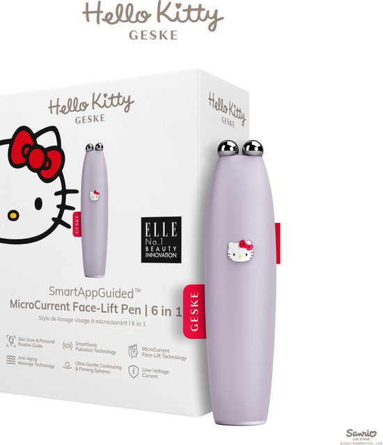 Foto: Geske x hello kitty smartappguided microcurrent face lift pen 6 op 1 tools voor huidverzorging anti aging apparaat facelift jonge huid zonder rimpels gezichtsapparaat