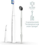 AENO DB8 - Brosse à dents sonique - Anti-plaque - Miroir - Aussi pour les enfants - 3 positions - 3 Têtes de brosse - 30000 tr/min - 100 jours sans charge - IPX7 Wit