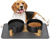 850ml keramische hondenbak hondenkom verhoogde voerbak met bamboe standaard en antislipmat voor middelgrote en grote honden voer- en waterbak (zwart)